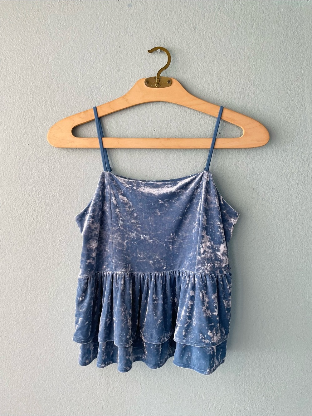 🌱5/$25🌱 American Eagle | Blue Crushed Velvet Ruffle Baby Doll Peplum Tank Top